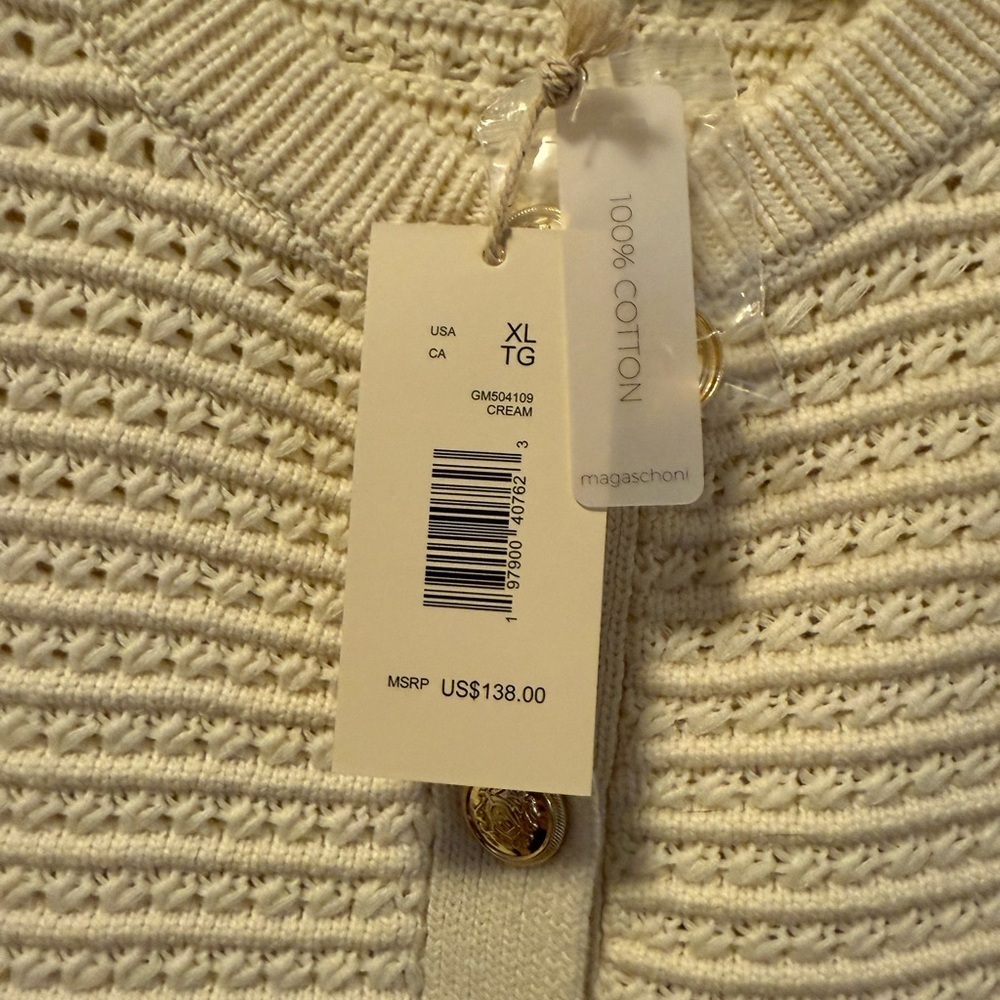NWT Magaschoni Cream Sleeveless Knit Cardigan Vest, Size XL - Picture 6 of 8